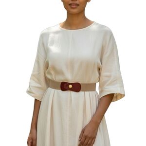 Nikki Jaggs Chic Burgundy Red Leather and Tan Belt with Gold Accent